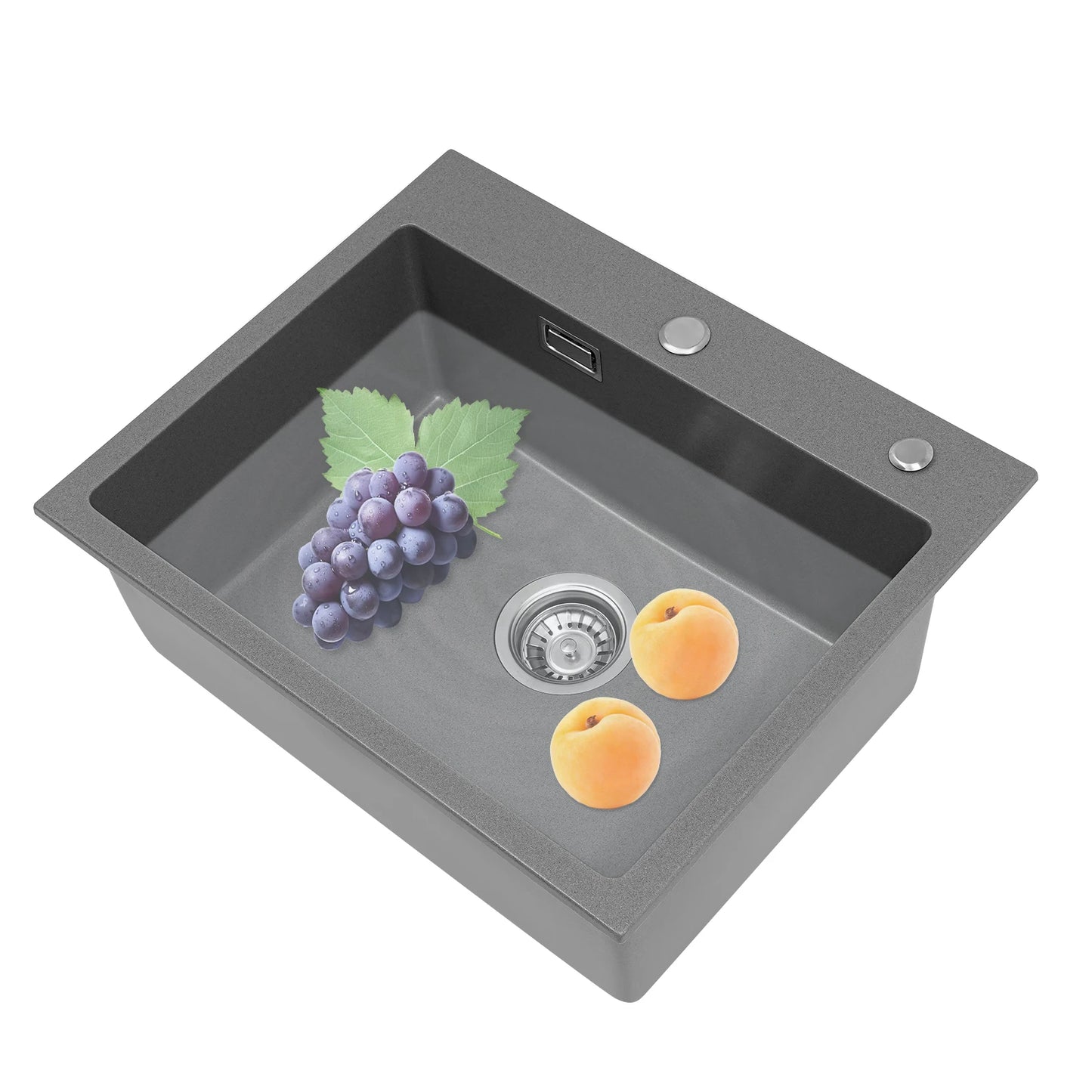Küchenspüle aus Quarzstein, 21,65 x 17,7 Zoll tiefes Waschbecken mit großem Fassungsvermögen, starker Tragfähigkeit und effiziente Entwässerung für den Alltag