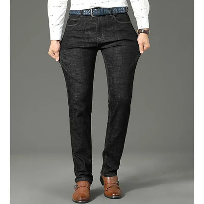 Men Fashion Stretch Jeans Male Classic Business Slim Fit Straight Leg Denim Trousers Solid Casual Long Pants.