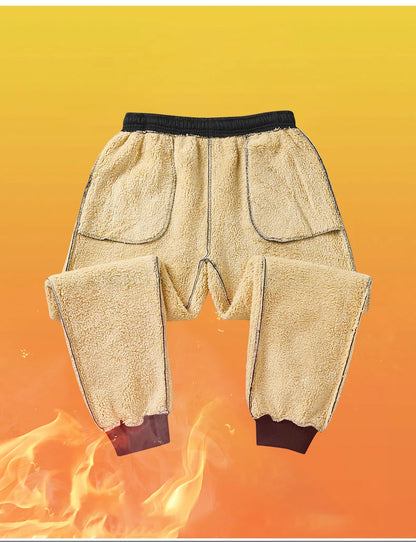 Pants for men in autumn and winter, thickened with fleece for outerwear, casual pants, warm lamb wool sports sweatpants.