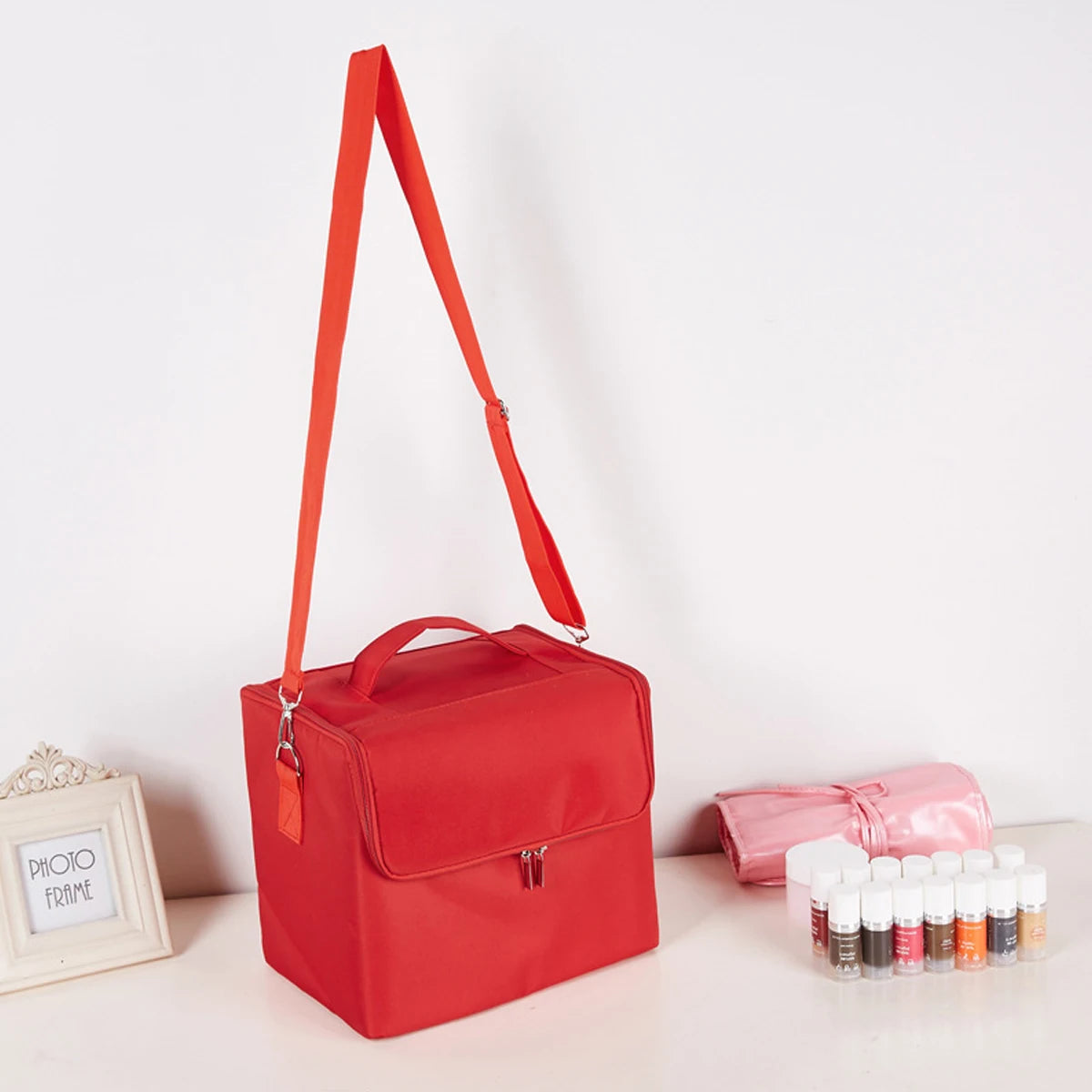 Folding Manicurist Toolbox Portable Cosmetic Bag Travel Makeup Case.