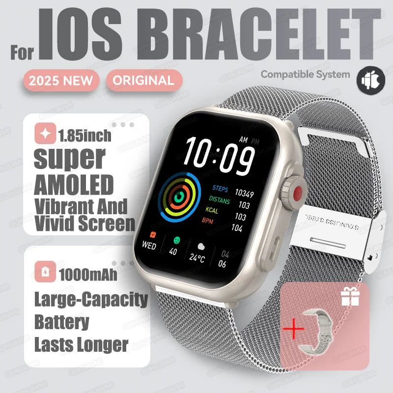 2025 New For Huawei Xiaomi Smart Watch Men Women 1.85-Inch HD AMOLED Full Touch Screen IP68 Waterproof Bluetooth Call SmartWatch