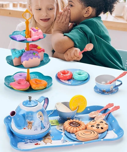Kids Tea Party Set For Little Girls Mermaid Gift Pretend Toy Tin Tea Set Princess Tea Time Kitchen Pretend Play Tea Set Gift.