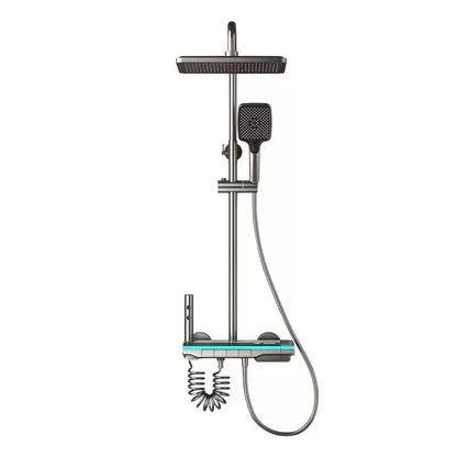 Bathroom Shower System Brass Mirror Surface Temperature-Controlled for Bathtub Faucet with Digital Display, LED Strip