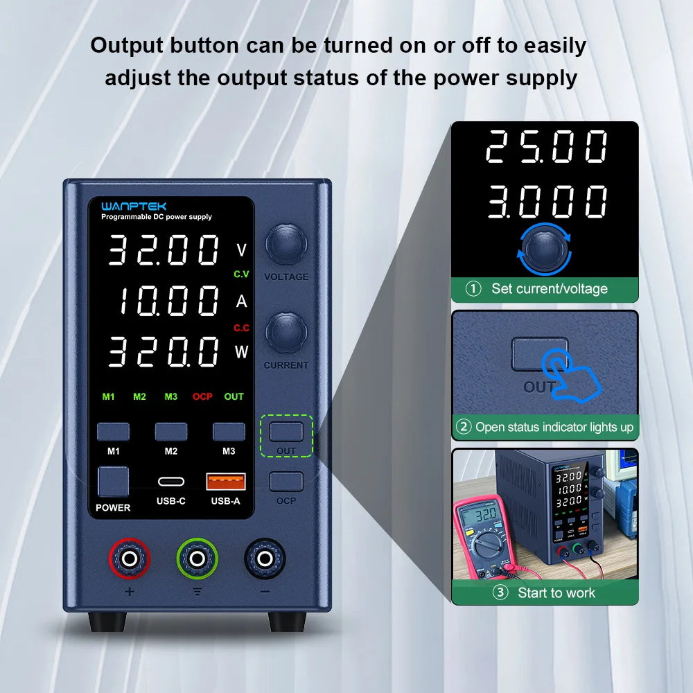 Wanptek Adjustable DC Power Supply 30V 10A LED Lab Bench Power Source Stabilized Switch Power Supply Voltage Regulator 60V 5A