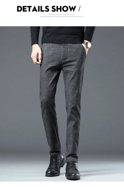 Spring Autumn Korea Plaid Pants Men Fashion Comfortable Elastic Casual Business Trousers Male Formal  Suit Pant.