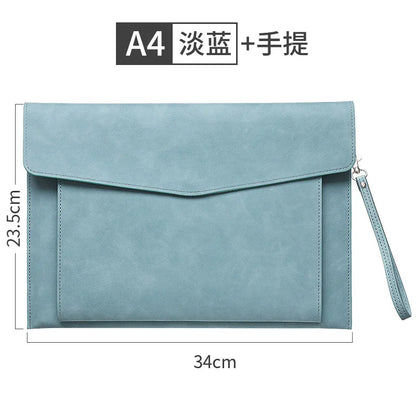 A4 Leather Document Bag, Large Capacity Business Briefcase, Waterproof Office Folder, Can Hold Laptop and Stationery.