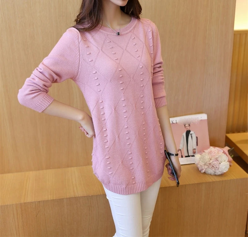 Strick pullover Herbst Winter Tops O-Ausschnitt Langarm Pullover lässig warme Damen pullover Midi lange schlanke Pullover Mädchen.