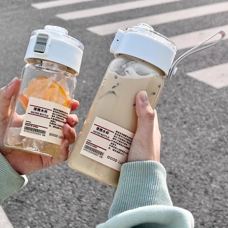 Kawaii Plastic Transparent Water Bottle Leakproof Simple Portable Outdoor Travel Office Water Bottle Juice Cup Beach Drinkware.