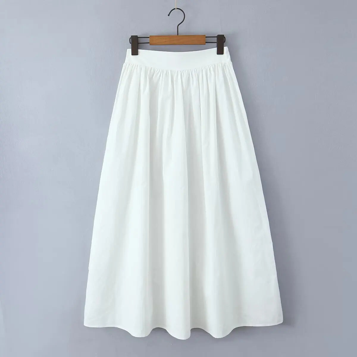 YENKYE 2025 Women Yellow White Cotton Big Swing Long Skirt Vintage High Waist Side Zipper A-line Summer Skirts Holiday.