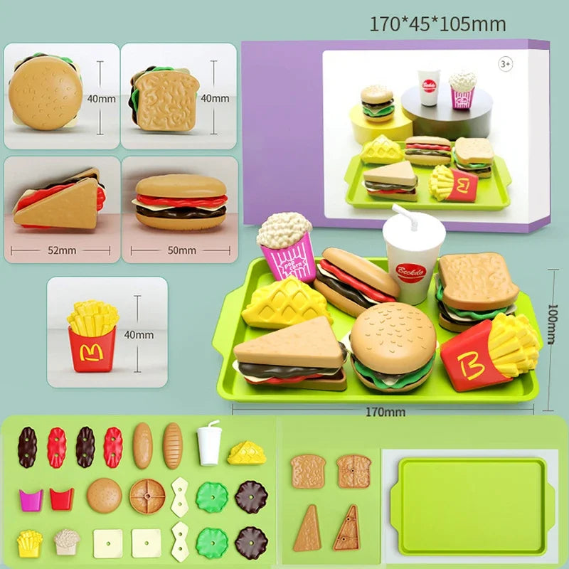 9 PCS Set Detachable Plastic Snack Hamburger Pretend Toy Kids Kitchen Play House Food Toy.