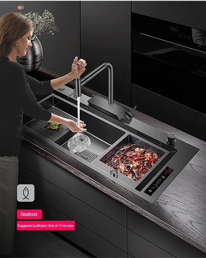 ASRAS 11550 NJH Large Size Smart Purifying Kitchen Sink Handmade Step Sink Ultrasonic Smart Purifying Kitchen Island Sinks