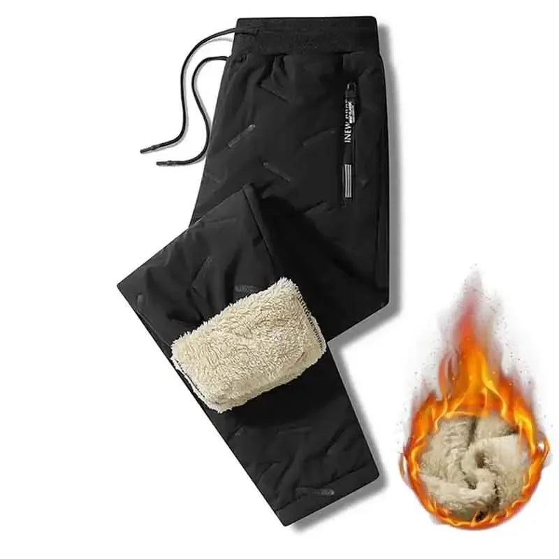 Men's Winter Sweatpants Plush Thick Fleece Lambswool Thermal Casual Waterproof Windproof Warm Cotton Trousers.