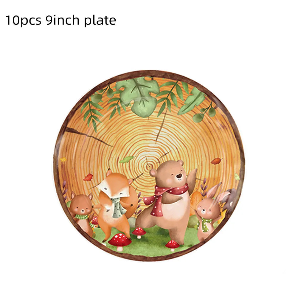 Woodland Tier Dschungel Wald DIY Party Dekoration Teller Tasse Tischdecke Geburtstag Party Baby Dusche Kinder Geburtstag Party Supplies