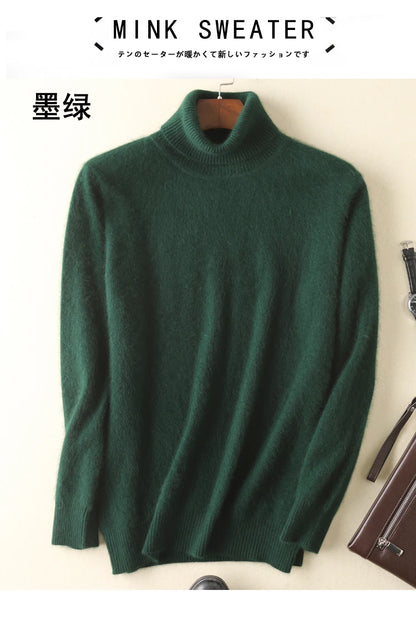 Men's 100% pure Mink Knitted Sweater Turtleneck Large Size Casual Pullover Autumn Winter New Base Shirt Men Warm High Lapels Top