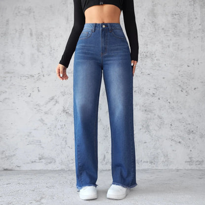 High Waist Wide Leg Denim Jeans Women's Spring 2025 Design Sensation Elegant No Stretch Comfortable Fit Female Fashionable