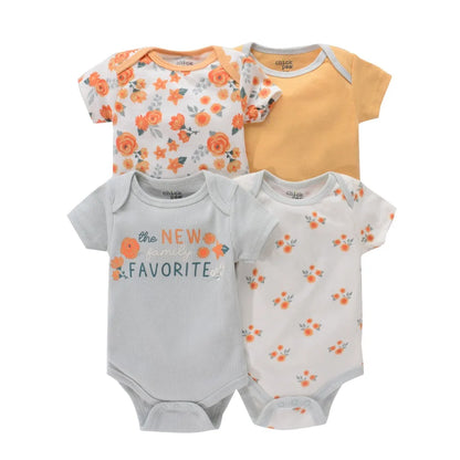 4PCS Neugeborenen Strampler Kurzarm Rundhals Cartoon Tier Blumen Drucken Body Onesies Für Baby Jungen Und Mädchen Kleidung.