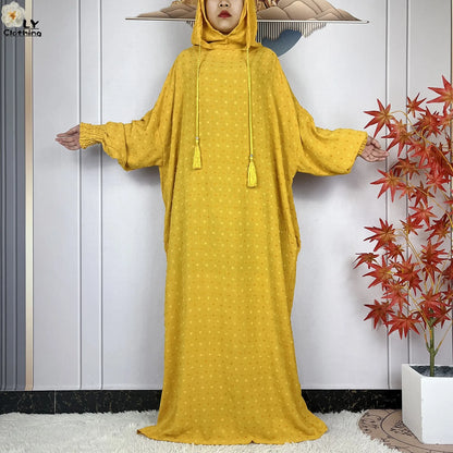 2024New Pure Cotton Ramadan Muslim Two-Hat Abaya Dubai Turkey Islam Prayer Clothes Loose Robe Islamic Women Traditional Clothing.