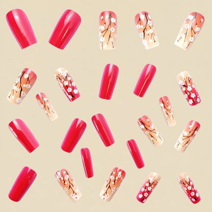 24pcs/set short medium long fake nails for Spring summer season gradient peach flowers butterfly heart press on false nail art