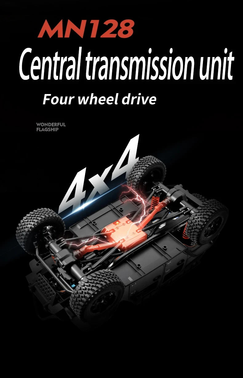 1/12 MN128 RC Car 4WD Jeep Model 2.4G Remote Control LED Light 4X4 Off Road 4WD Climbing RC Truck Electric Toy Car Gift for Boy.