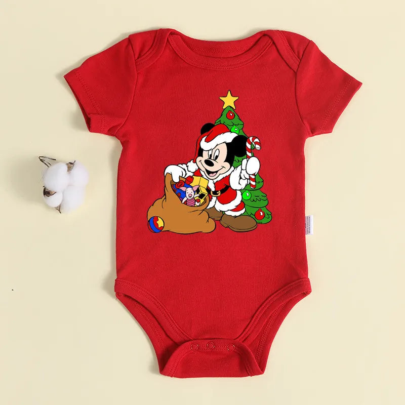 Weihnachten Neugeborene Baby Roten Strampler 100% Baumwolle Baby Mickey Print Infant Outfit Baby Mädchen Jungen Body Disney Kleidung Weihnachten Geschenk.