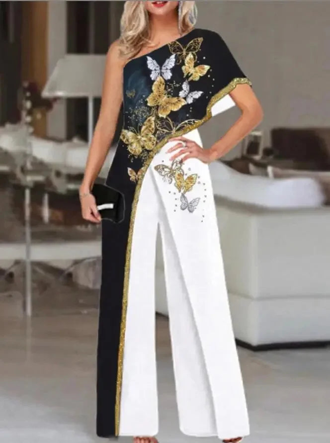 Fashionable Printed Pattern Wide Leg Pants Jumpsuit Independent Station Cross Border Spring Summer Women's Clothing