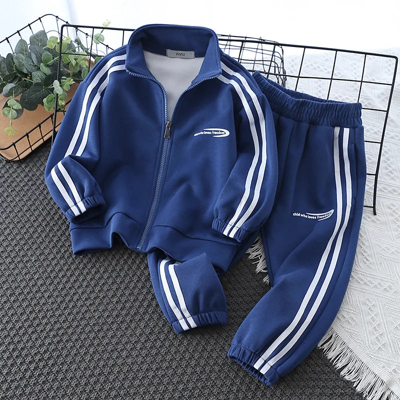 School Uniform Children's Sport Clothing Sets Boys Tracksuit Spring Stripe Kids Sweatshirt Pants 2Pcs For Age 2-10 Years Wear.