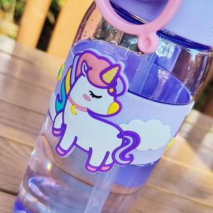 600ml School Girls Cute Water Bottle with Straw for Kids Chilrdren Sports Outdoor Cup.