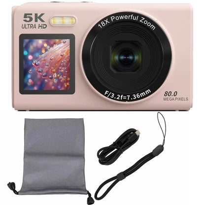 Ourlife Digital Camera CCD Dual Screen Portable Digital Camera 18X Zoom 5K Vintage Vlog Video Recorder 80MP CCD Selfie Camera.