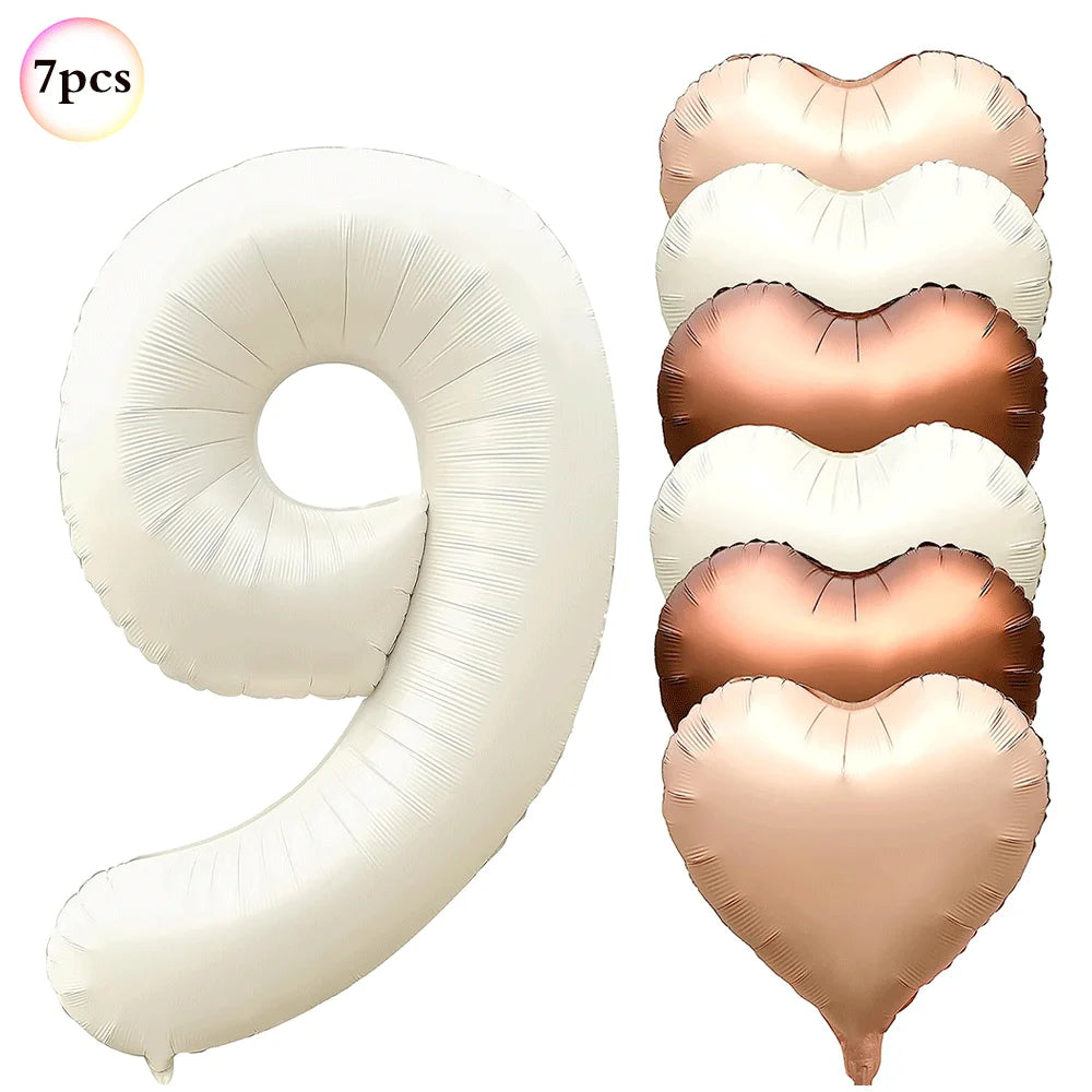 40in Cream Big Number Balloon 18in Three Color Love Foil Helium Balloons Aldult Birthday Set Boys Girls 1st Birthday Decorations