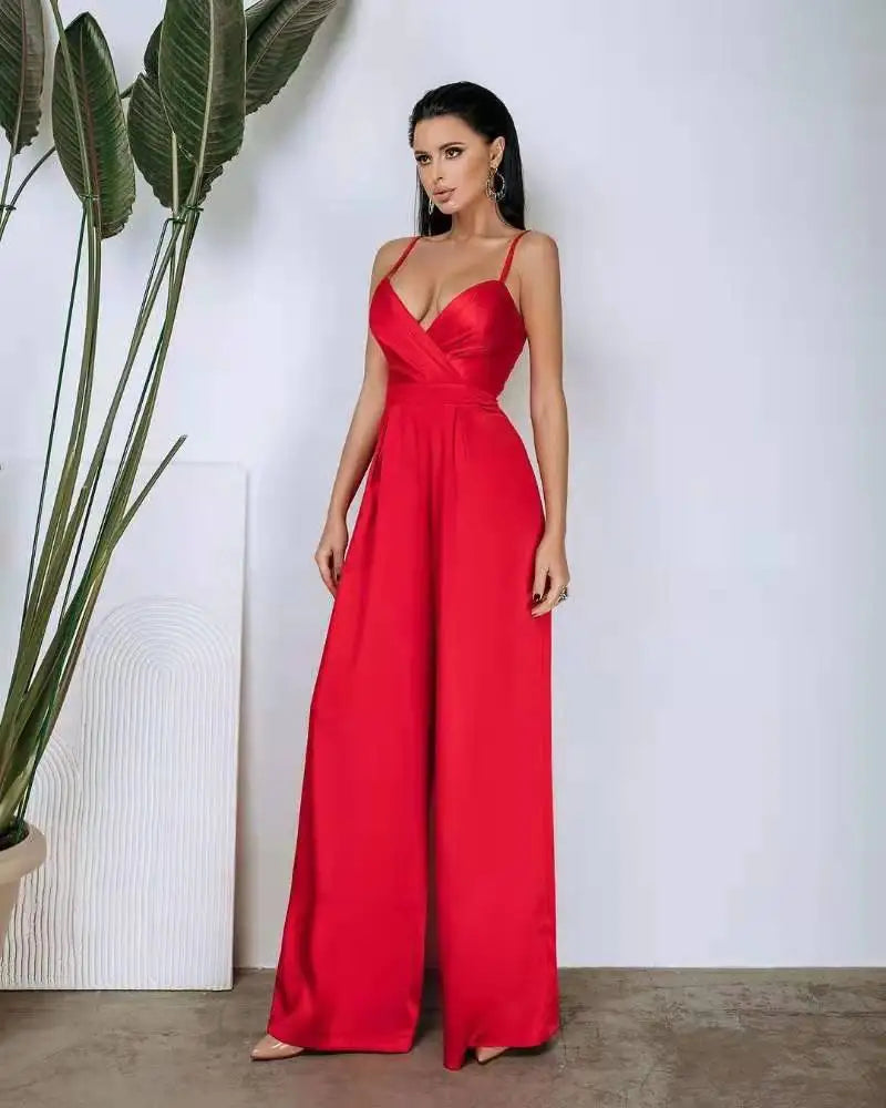 Europe Jumpsuits Straight Strap Spring and Summer Jumpsuit Women Elegance Female Macacão Feminino.