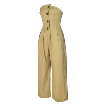 Tube Jumpsuit Women Strapless Sleeveless Rompers Wide Leg High Waist Jumpsuits Solid Color Summer Party Commute Outfits Clothes.