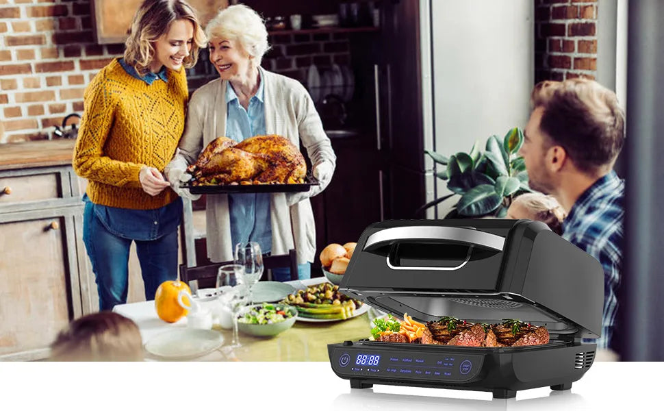 Grill Hot Air Fryer 8in1 Hot Air Fryer 6L Capacity Airfryer Electric Grill with Touch Control, Max 230°C 120-Minute Timer 1700W.