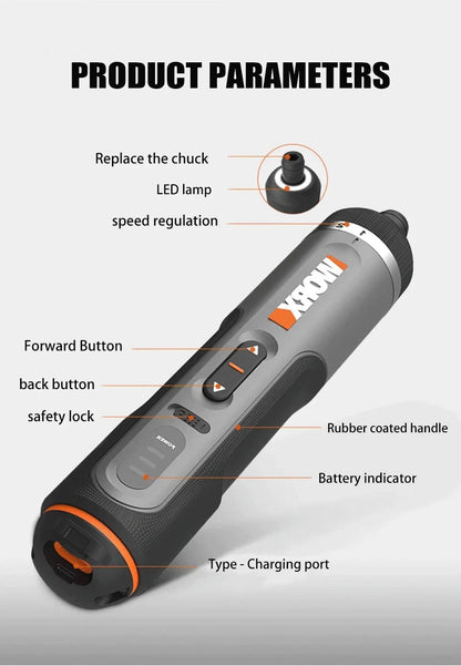Worx WX242 Elektroschrauber-Set, intelligenter Akku-Bohrschrauber, Schraubendreher, USB-Ladegriff, 30-teiliges Set, Elektroschrauber