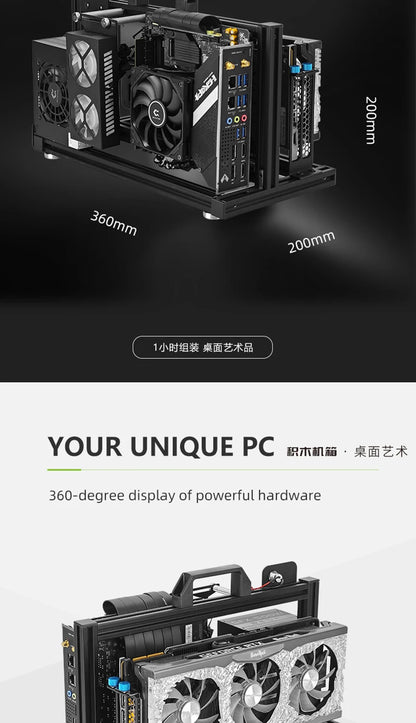 METALFISH ITX A4 Aluminum Open Frame Case, Vertical GPU, 240mm Cooler, Mini-ITX Compatible, DIY Gaming PC.