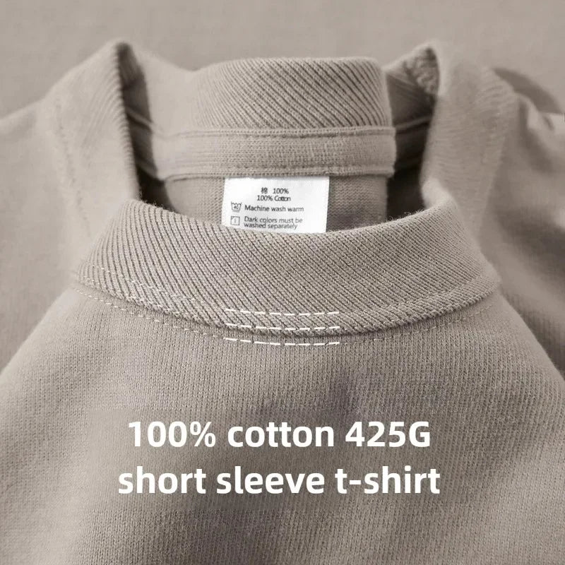 Heavy Wight 425 grams Men T Shirt Cotton Half Sleeve Brathable High Qaulity Round Neck Basic Tops Men Summer T-Shirt.