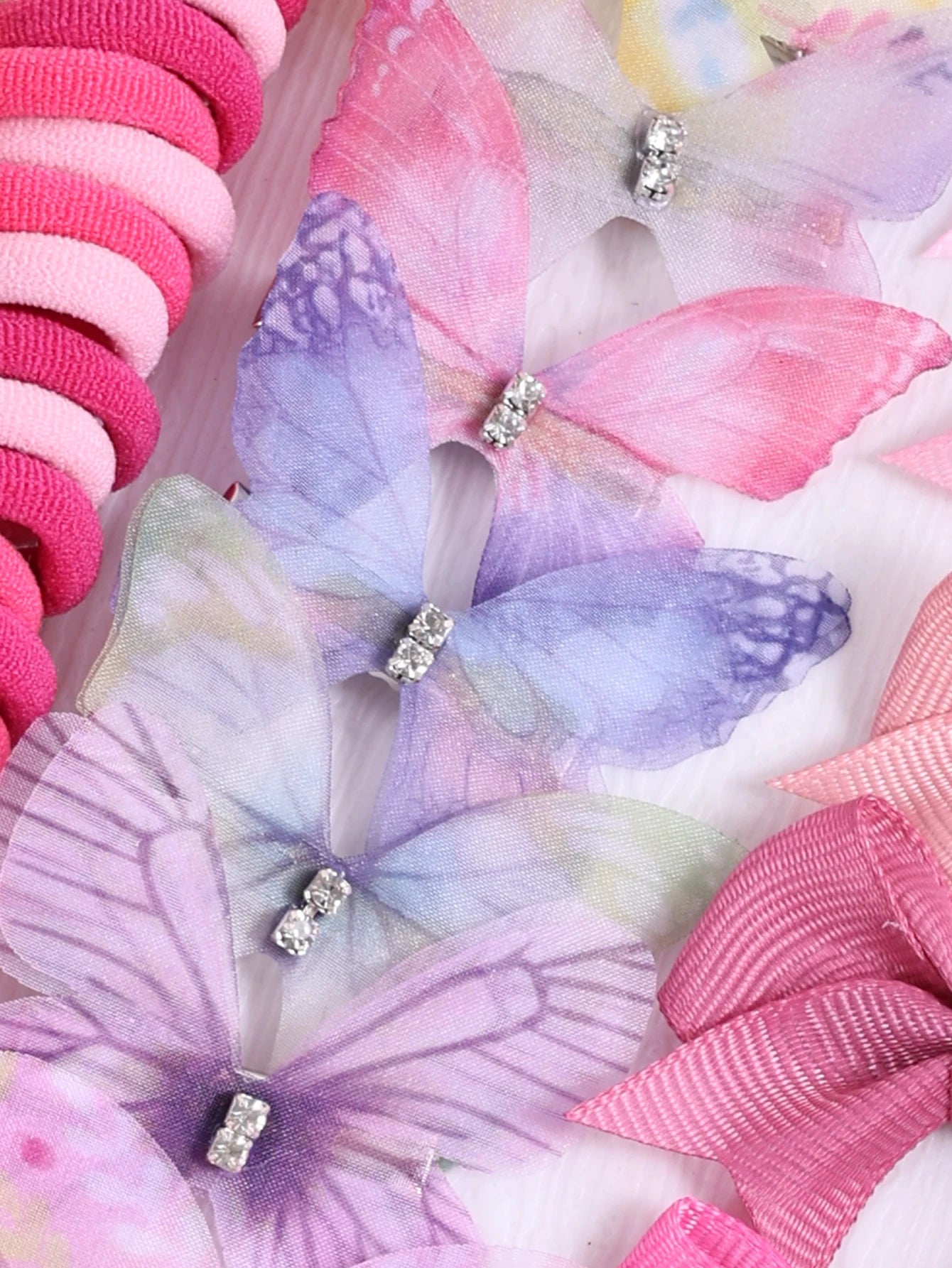 115pcs Colorful Hair Accessories Set for Women Elastic Hair Ties Printed Butterfly Hair Clips Pink Hairpins Daily Use Headwear.