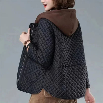 Mode Leichter Baumwolle Gefütterter Mantel Frauen 2025, Neue Herbst Winter Baumwolle Mantel Mit Kapuze Jacke Lose Beiläufige Plaid Parkas Outwear.