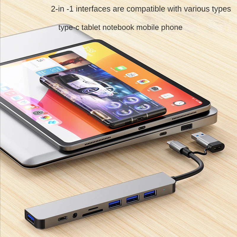 USB 3.0 Type C Adapter Docking Ststion USB 2.0 Port TF SD Card Reader Audio Output Multi-hub Splitter  for Macbook Pro Computer.