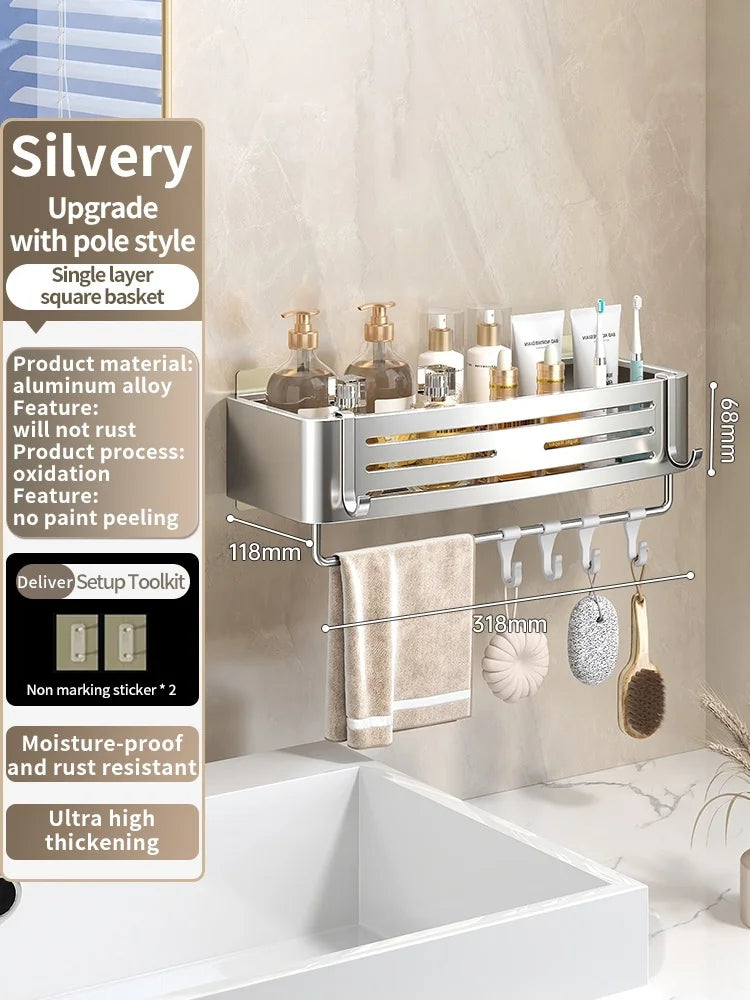 Kein Bohren Aluminium Badezimmer Regal Regale Shampoo Make-up Lagerung Halter Küche Organizer Wand Badezimmer Zubehör