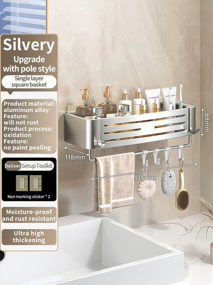 Kein Bohren Aluminium Badezimmer Regal Regale Shampoo Make-up Lagerung Halter Küche Organizer Wand Badezimmer Zubehör