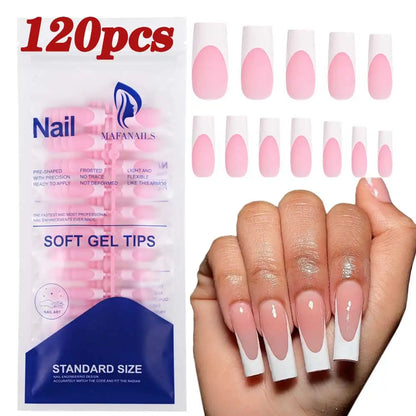 120/150pcs Matte White French Gel Nail Tips Medium Almond Nude Press On Nails 0.75-2.6cm Pink/Nude ABS Soft Gel Nail Flase Tips