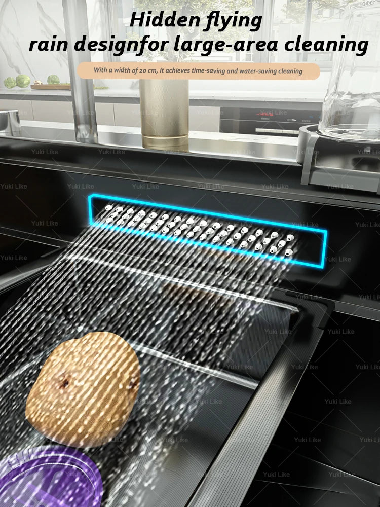 New Stainless Steel Kitchen Sink with Waterfall  Large Single Slot Various Multifunctional Sinks Dish and Vegetable Wash Basin