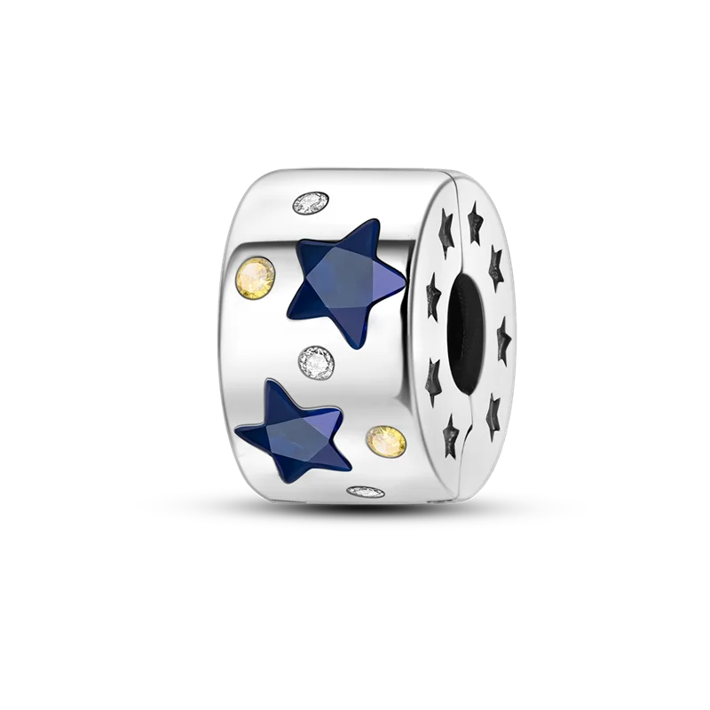 Silver Clasp 925 Sterling Silver CZ pave Clip Charms Daisy Beads Stopper Safety Chain fit Original Bangle Bracelet Jewelry Clip