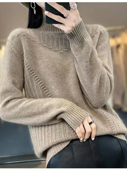 2024 herbst Neue Lose frauen Halb-rollkragen Verdickt Einfarbig Einfache Häkeln Beiläufige Gestrickte Pullover Pullover Top