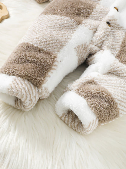 Baby-Strampler für Jungen und Mädchen, kariert, mit Kapuze, langärmelig, Plüsch-Overall, Winter, warmer Body, Kleidung für Kleinkinder im Alter von 3–24 Monaten.