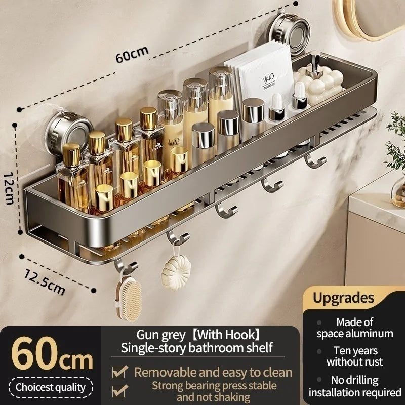 Kein Stanzen Saugnapf Saug Badezimmerregal Badezimmerregal Toilettenraum Aluminium Hängeregal Badezimmer Organizer Hängen an der Wand