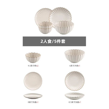 Nordic Household White Bowls Dinner Plates Ceramic White Glaze Tableware Set Western Steak Dish Salad Bowl Vegetable Fish Plate