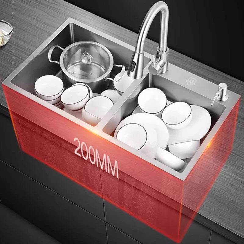 304 Stainless Steel Large Double Sink Kitchen Silver Multifunctional Sinks Household Washbasin Undermount Basin