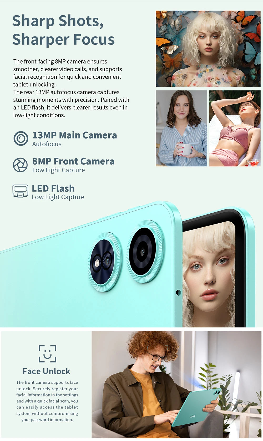 Odea A12 Android 14 Tablet, T606 8-core, 4GB+8GB RAM 128GB ROM, 12 inch 2000x1200 Display, 8000mAh, Widevine L1, 13MP Camera