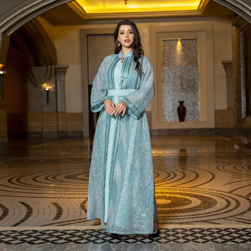 UNI Muslim Abaya Indische Anarkali Anzüge für Frau Dubai Tägliche Party Kleid Mode Langarm Gürtel Kleidung Muslimischen Robe.